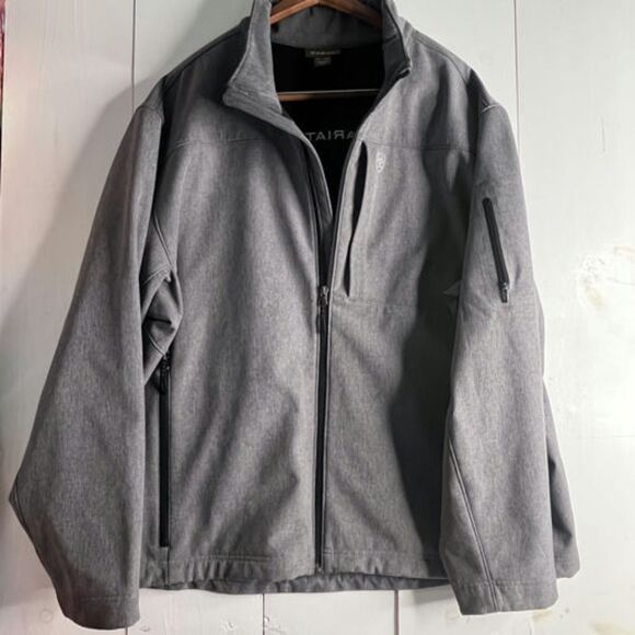 Ariat Men’s XXL Gray Soft Shell Jacket Wind Water Resistant Full Zip Stretch - Picture 1 of 13